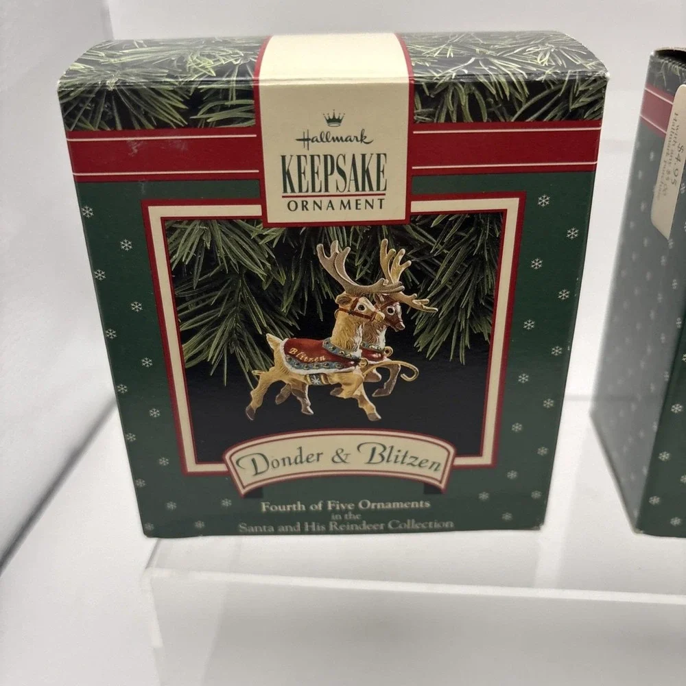 Vtg~Hallmark Ornaments~Lot of 2~Donder & Blitzen/Prancer & Vixen~IOB